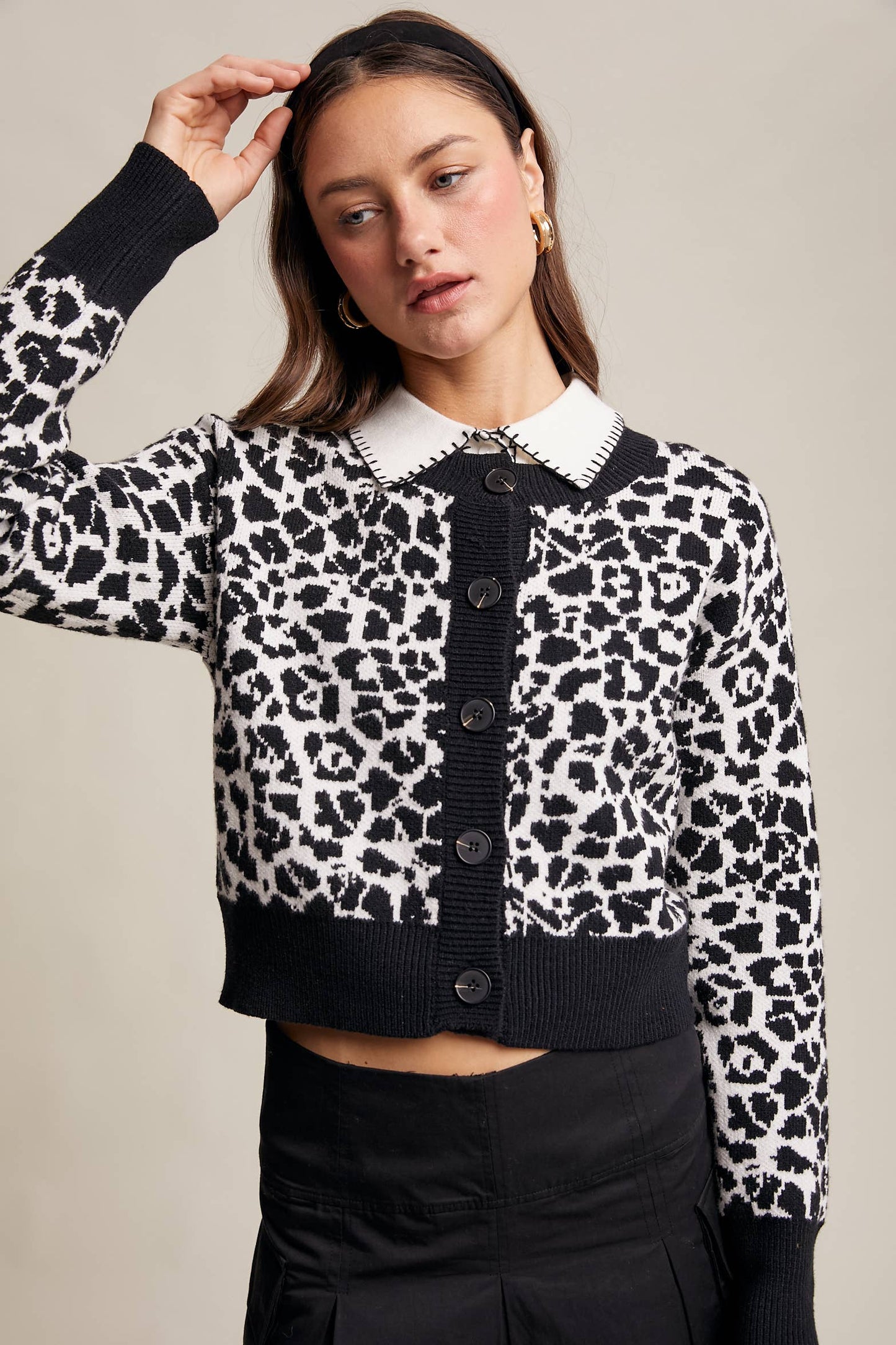 Leopard Knit Button-Up Cardigan