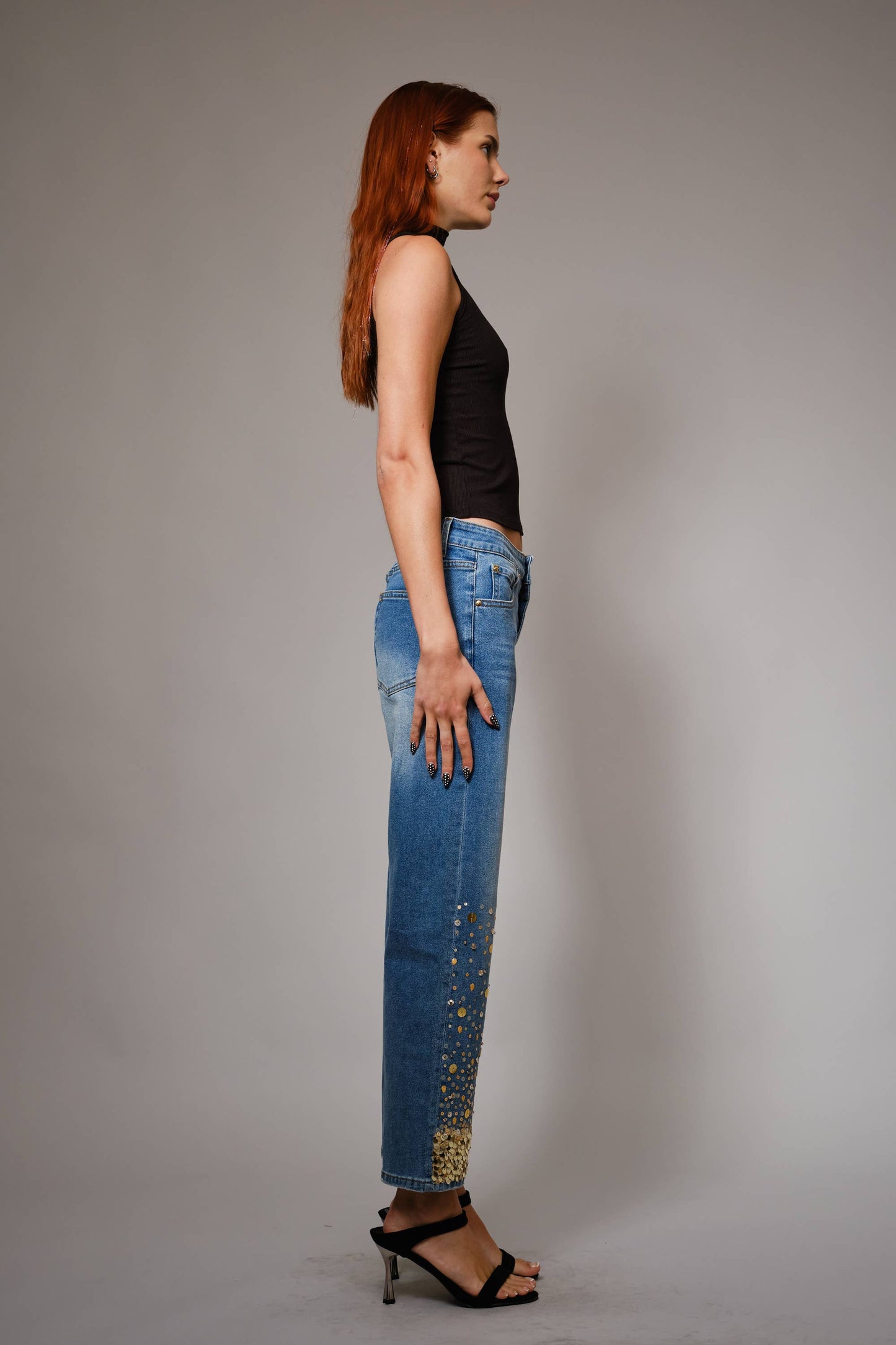 91499P - Gold Sequin Straight Leg Jeans