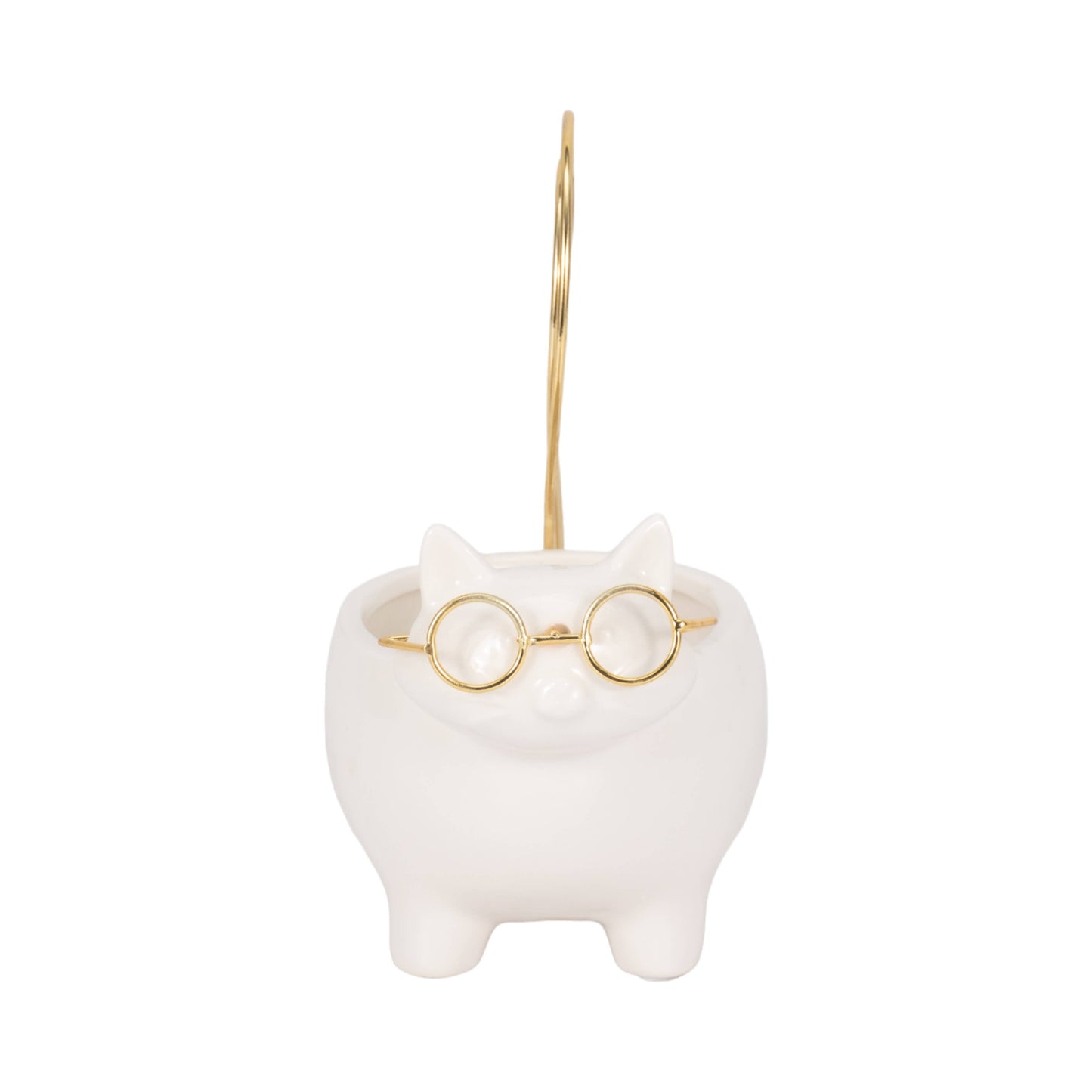 White/Gold 6 in. Ceramic Boho Kitty Trinket Dish