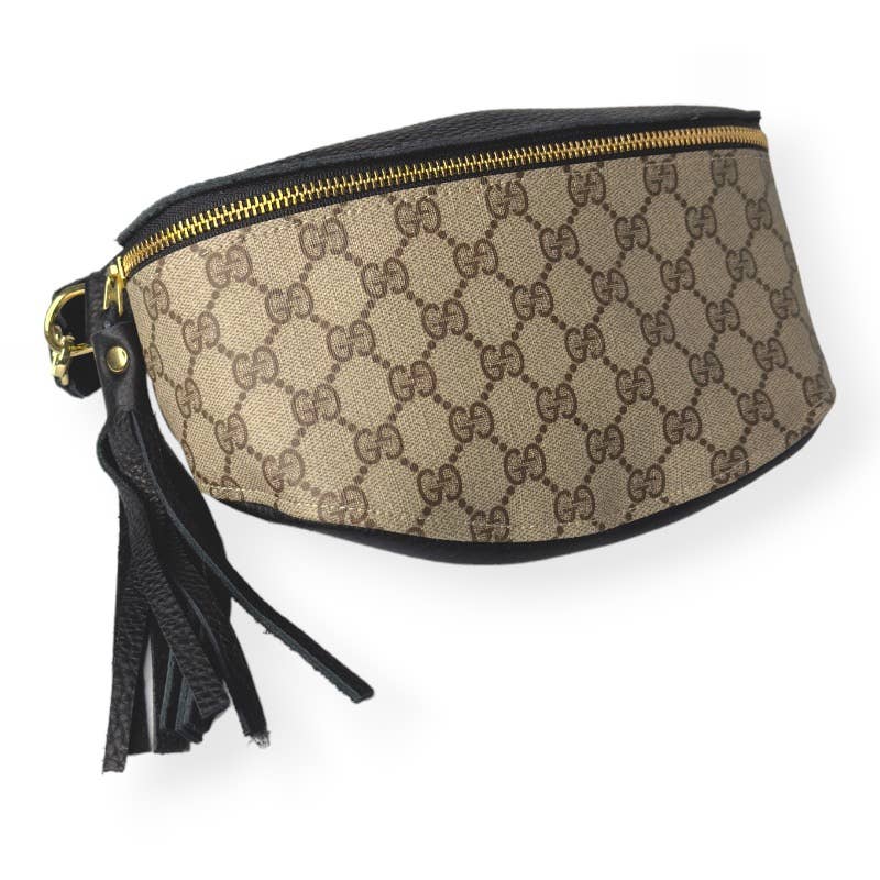 Britt Belt Bag In Black Leather | Upcycled Gucci Full Front