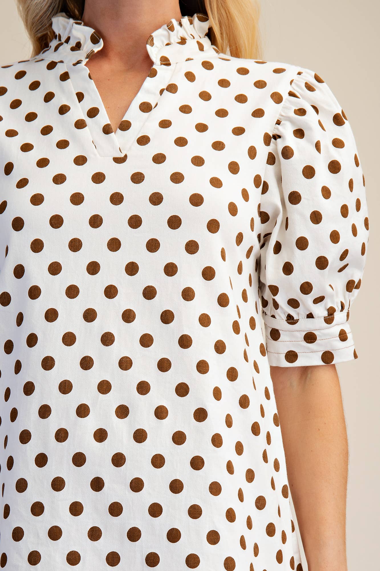 Ruffle V-Neck Puff Sleeve Mini Dress