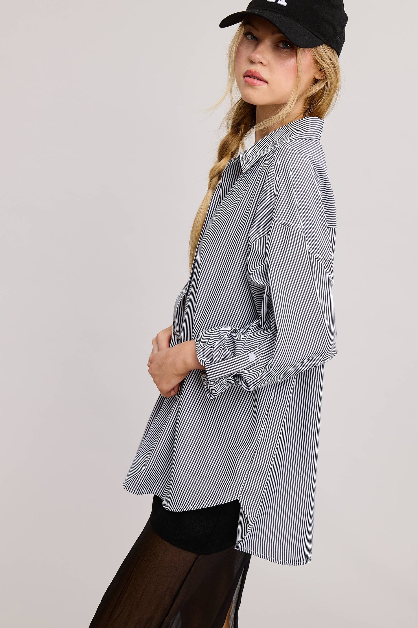 Oversized Stripe Long Sleeve Button Down Shirt