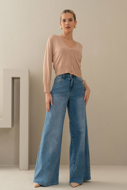 LAST CHANCE - High-Waisted Wide-Leg Jeans - Size 8 US/40 French