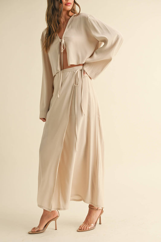 Tencel Long Wrap Skirt - Beige