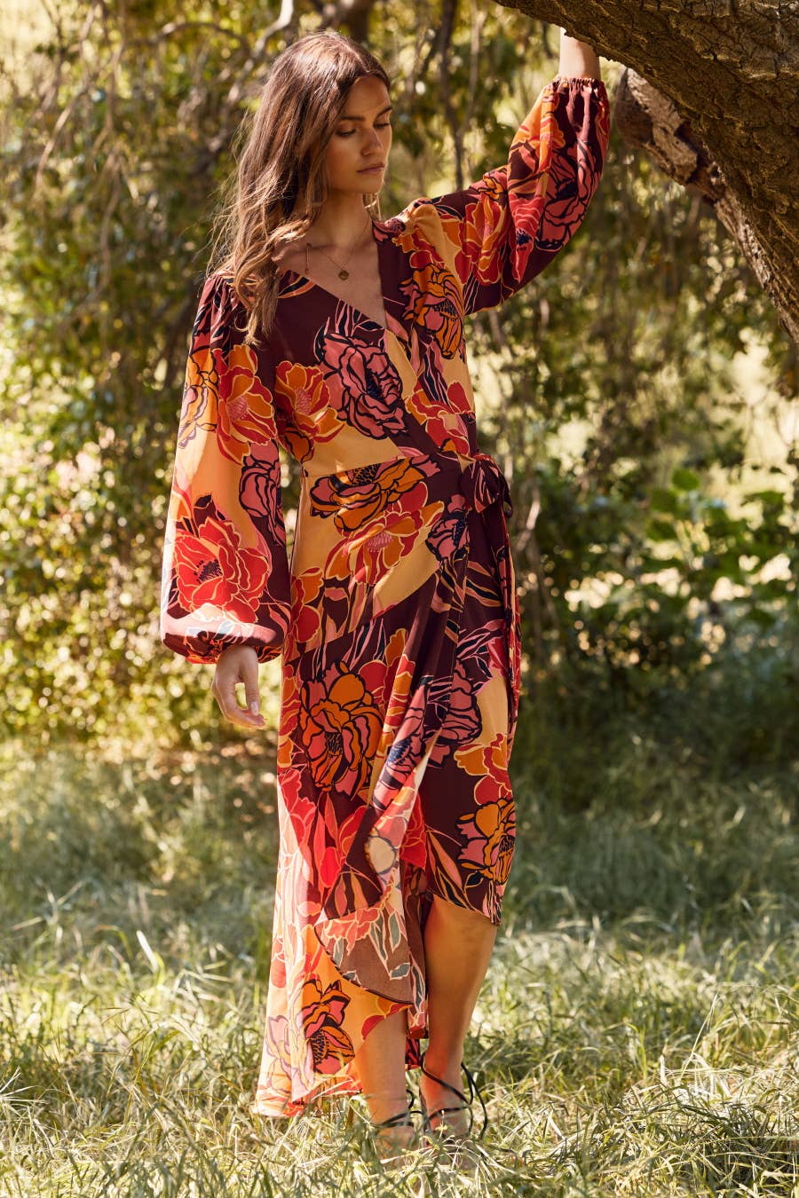 Floral Printed Wrapped Midi Dress