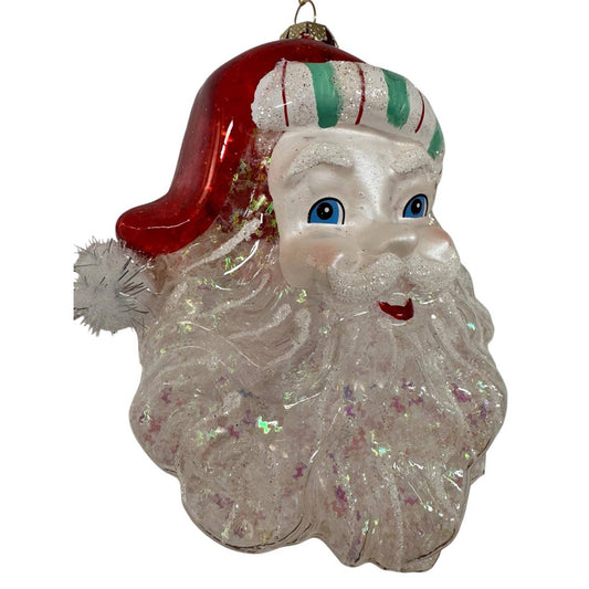 Retro Santa Claus Glass Ornament 3.5"