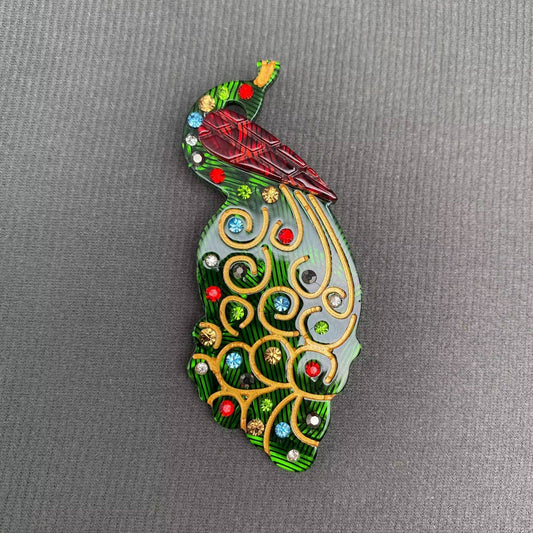Rhinestones Inlaid Peacock Acrylic Brooch