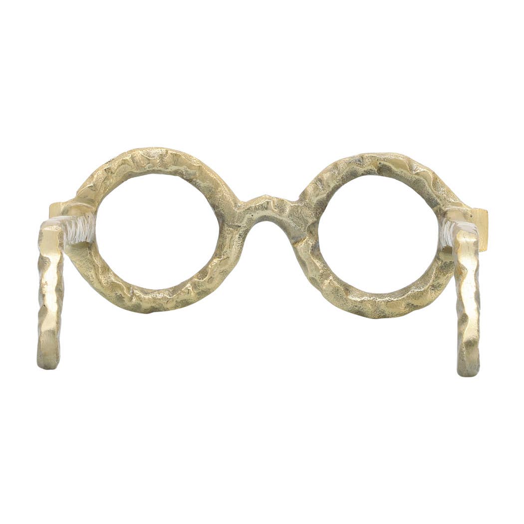 Gold 7 in. Metal Abstract Round Glasses Sculpture