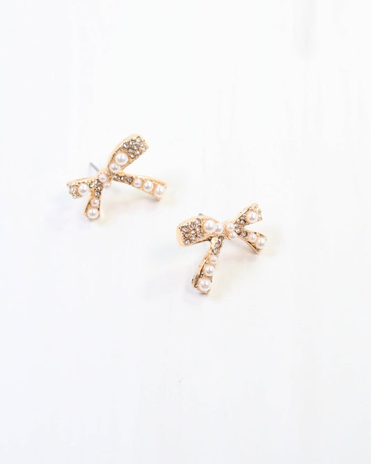 Pasadena Pearl Bow Stud Gold