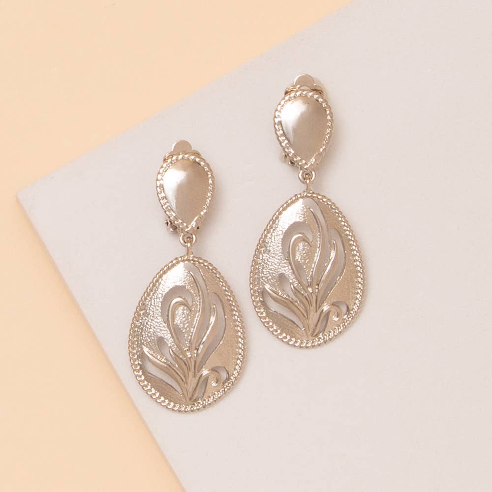 Textured Cutout Leaf Teardrop Clip On Earrings
