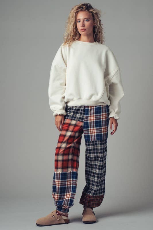 Mixed Plaid Patchwork Boho Jogger Pants