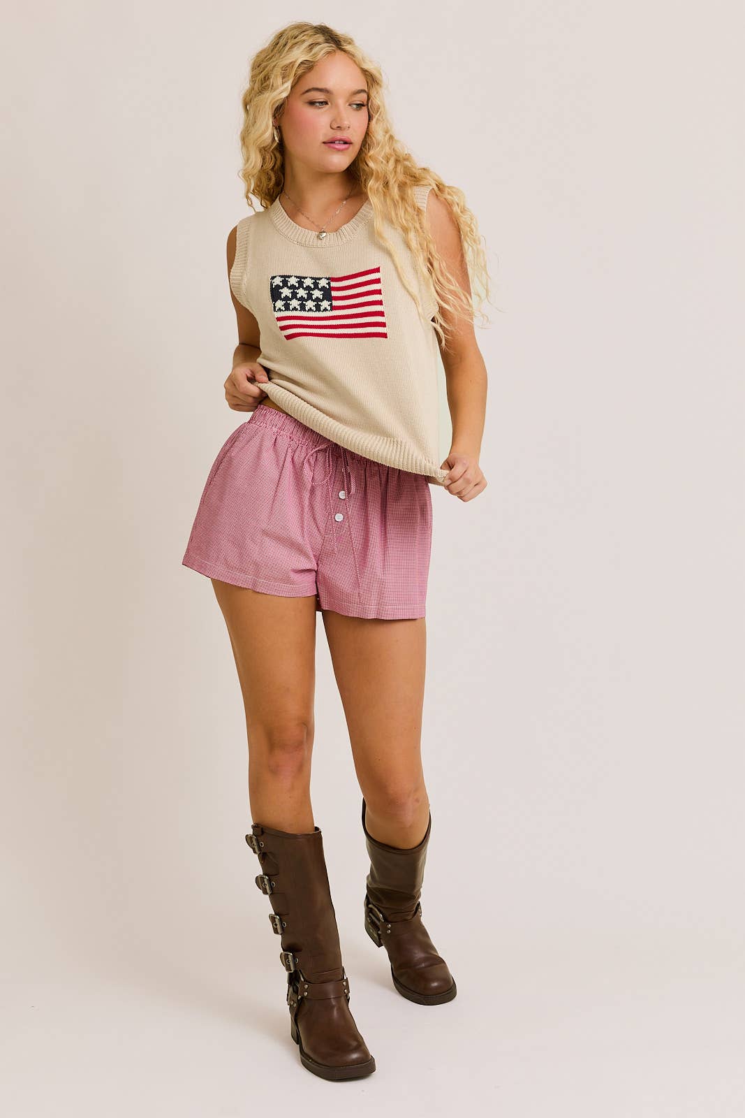 AMERICAN FLAG SLEEVELESS SWEATER TOP