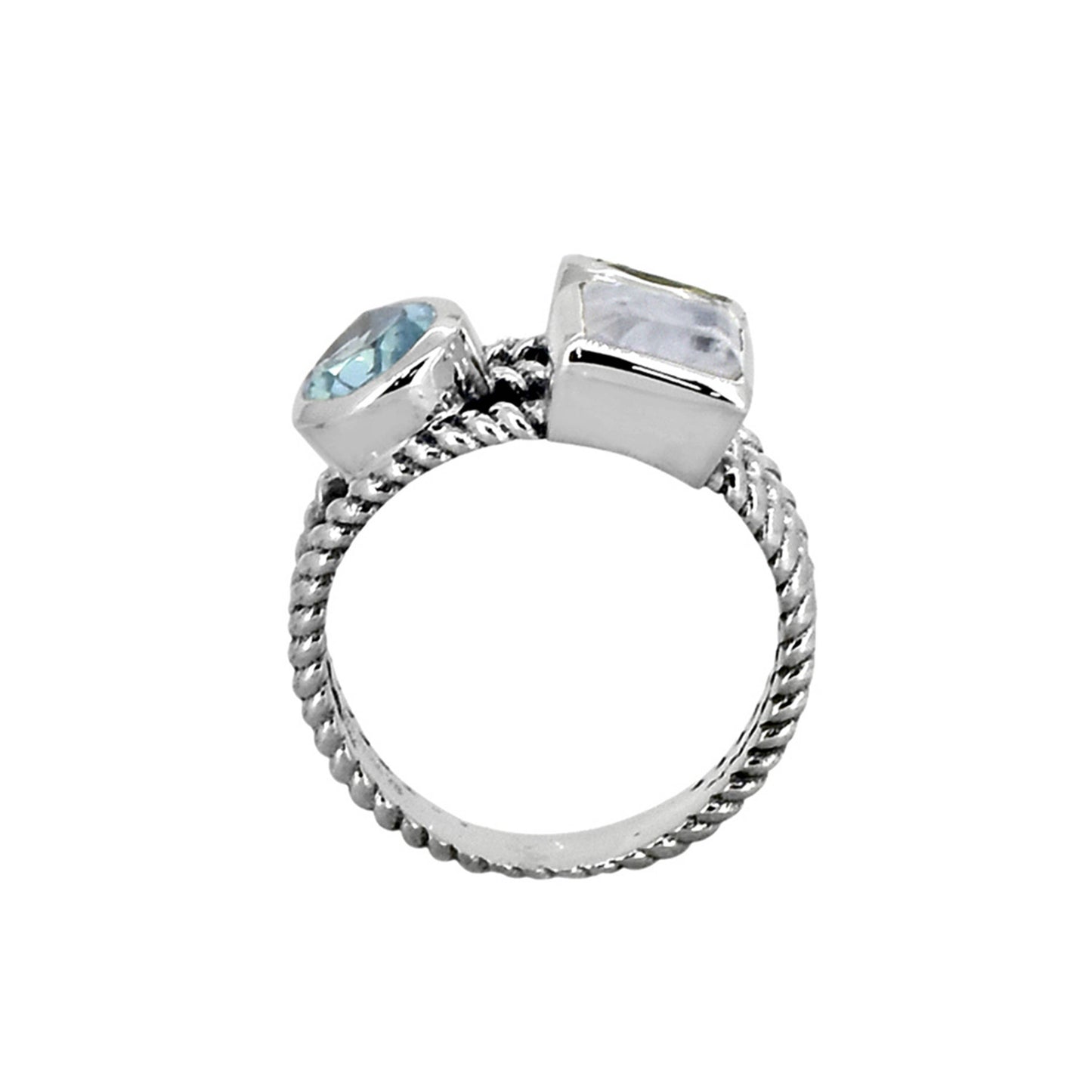 Blue Topaz Moonstone Rope Ring