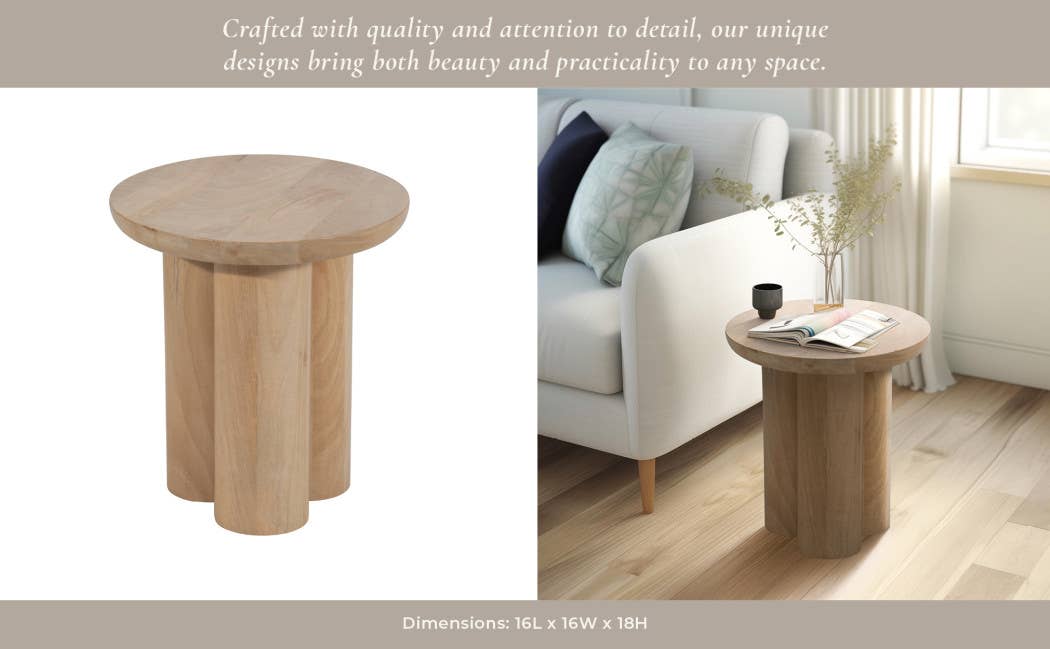 18 in. Natural Wood Scandinavian Farmhouse Side Table