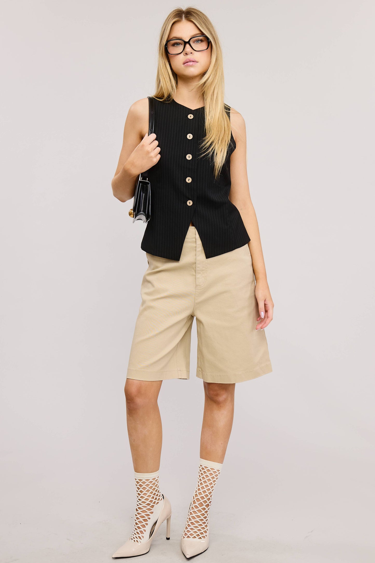 Fitted Pinstripe Button Up Vest