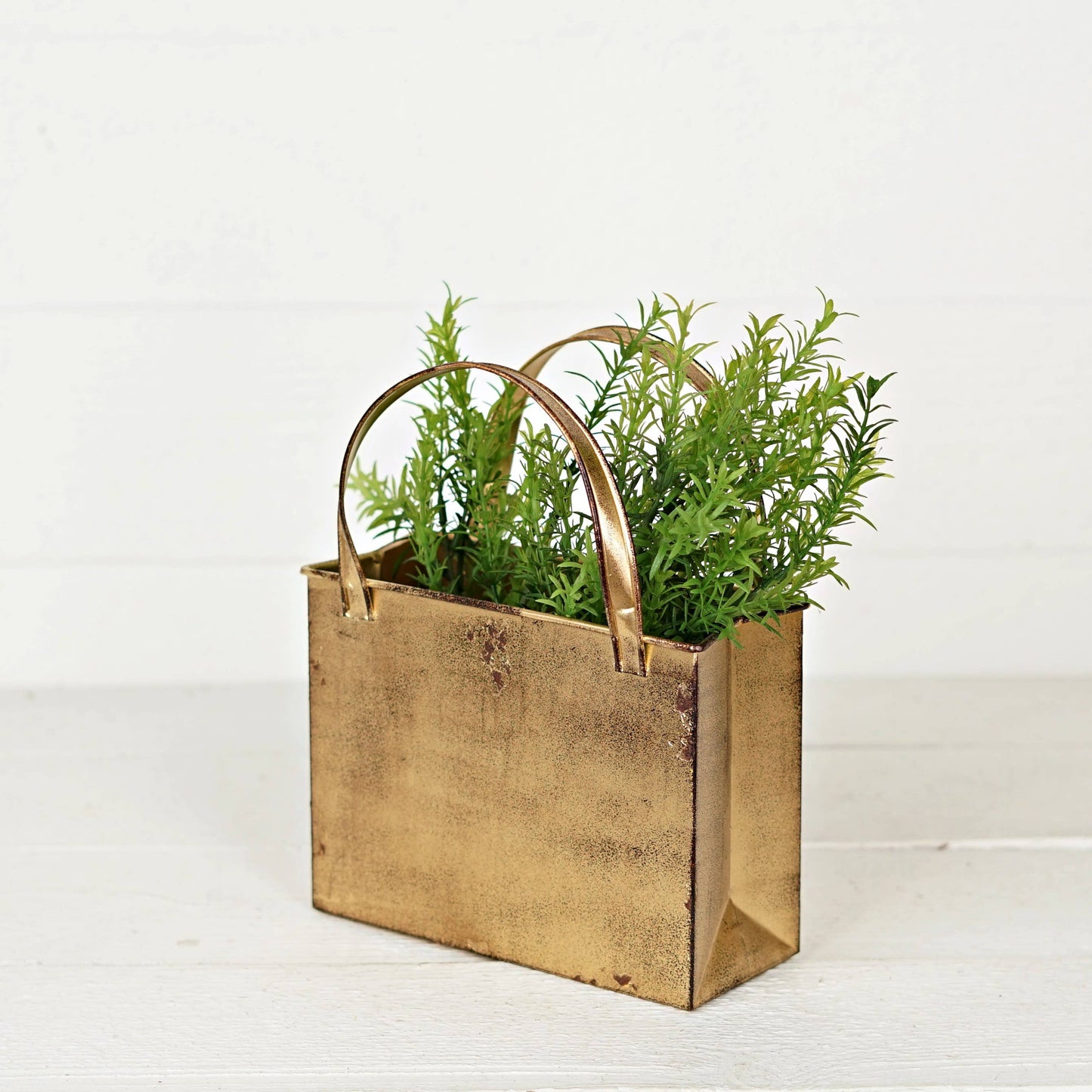 570505- Distressed Metal Tote Bag-10Hx8Wx4T-Antique Gold-
