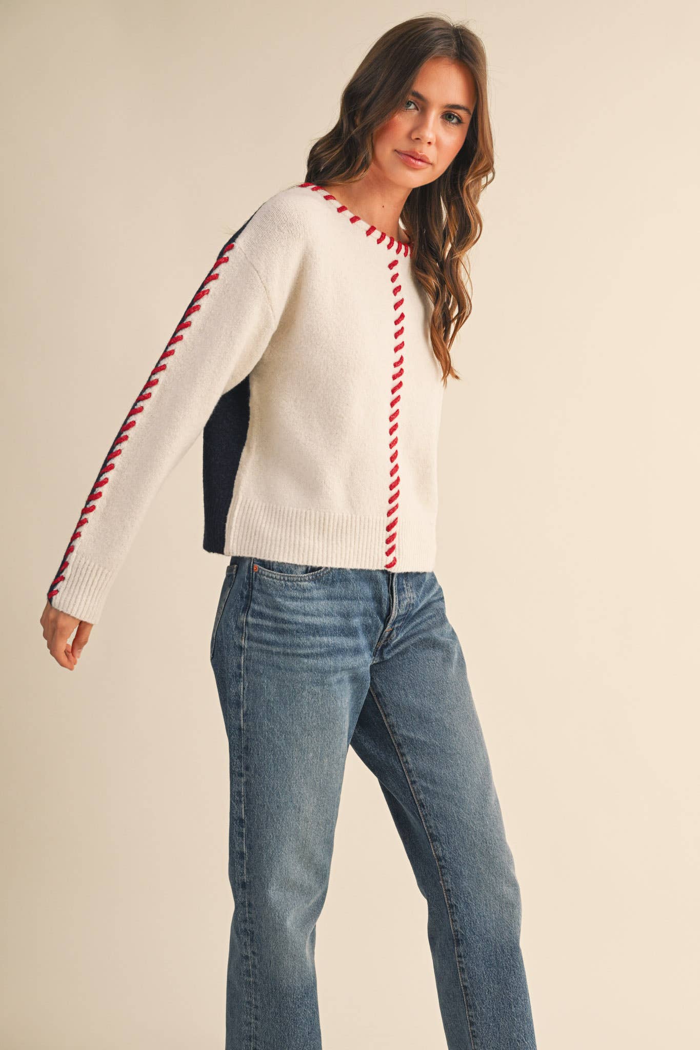 WHIP STITCH TWO-TONE SWEATER