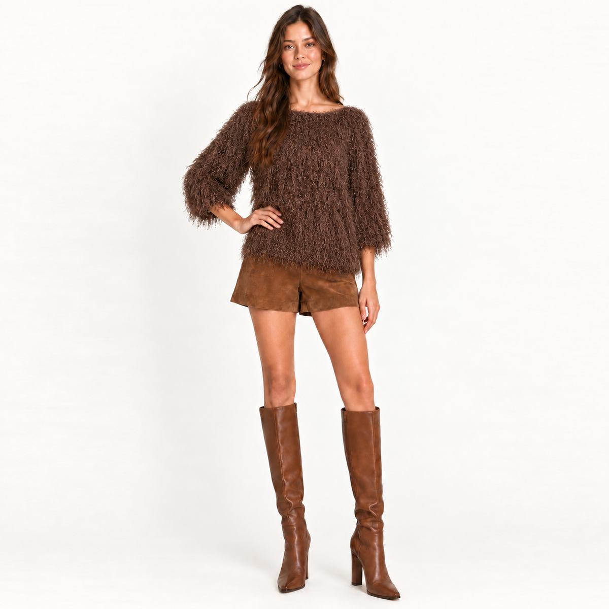 Chocolate Eyelash Knit Boatneck Sweater