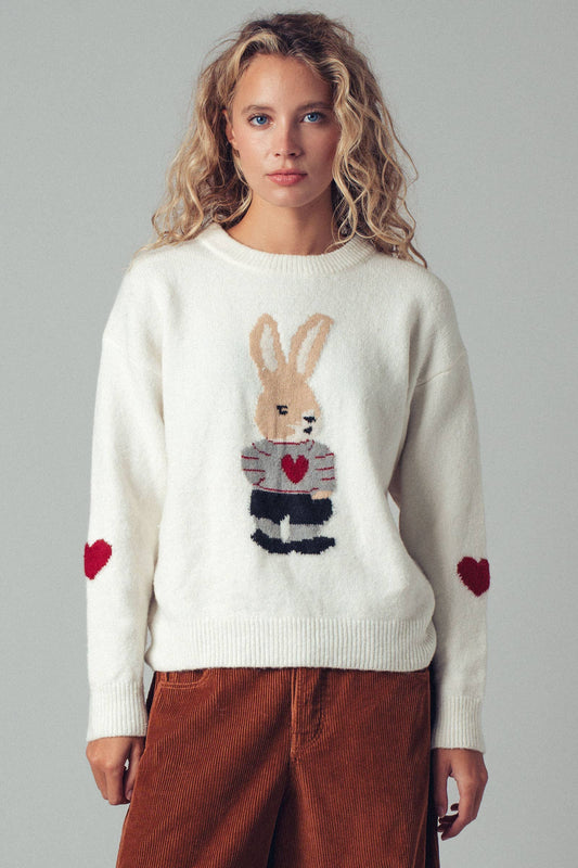 Bunny Motif Heart Sweater
