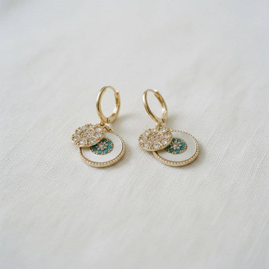 Artful Geometric Shell Zirconia Drop Earrings