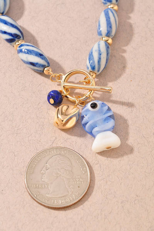 CERAMICS FISH CHARM TOGGLE BRACELET