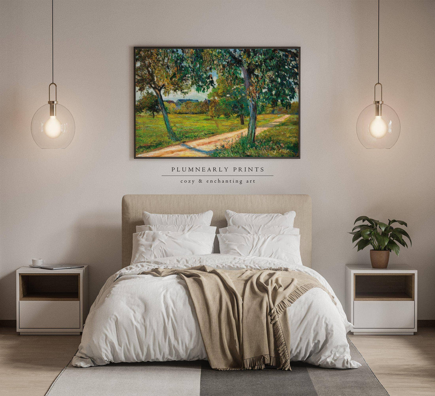 Yellow Green Landscape Oil Painting Framed Canvas Art 23