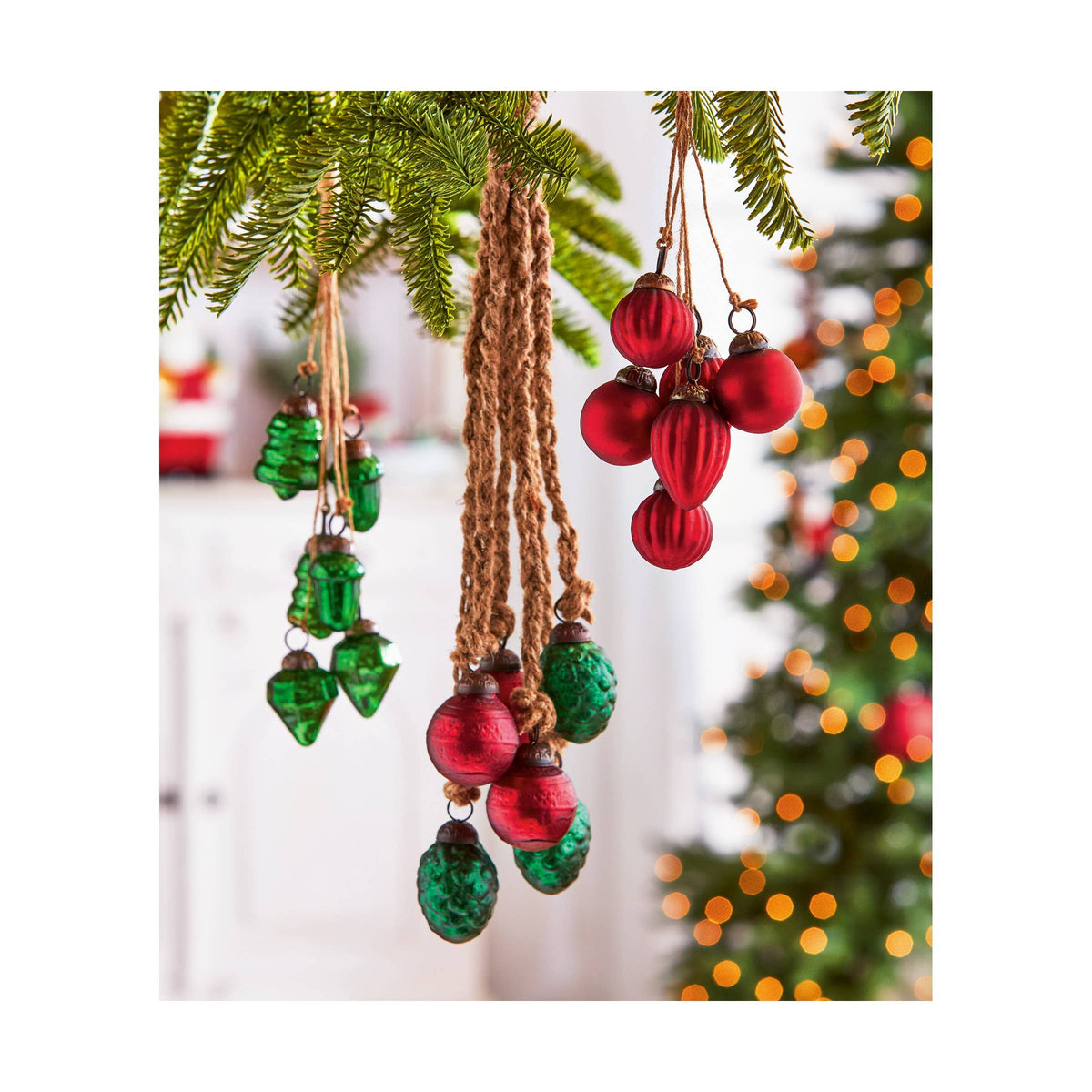 Festive Tree + Acorn Ornament Cluster Green Glass Christmas