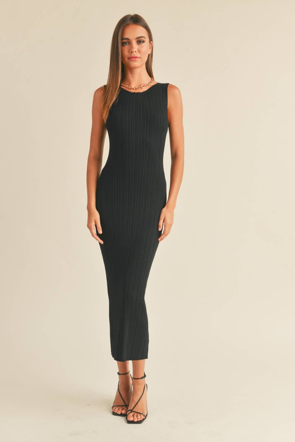 D2997 PATTERNED RIB KNITTED LONG DRESS