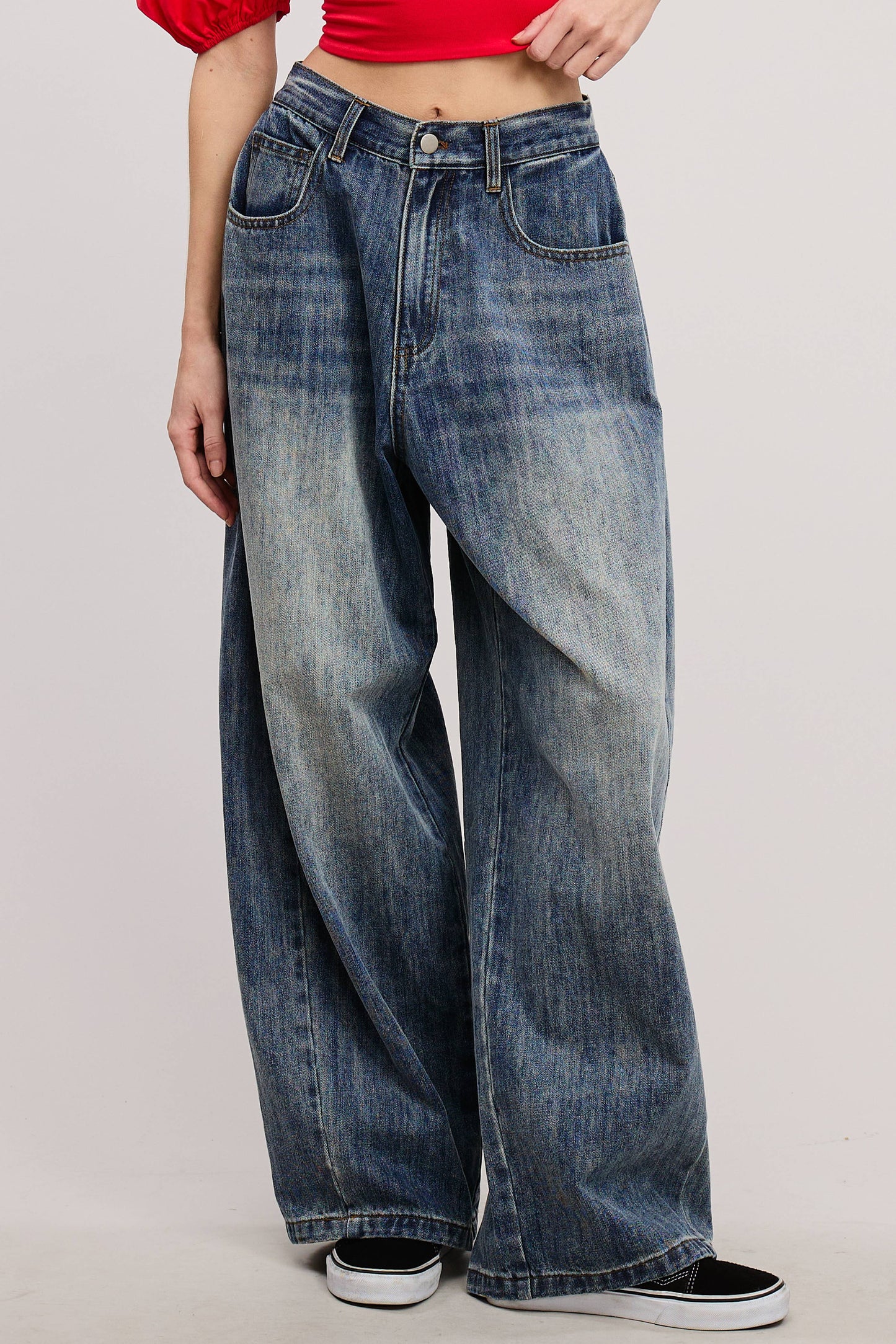 Stonewash Wide Leg Baggy Denim Jeans