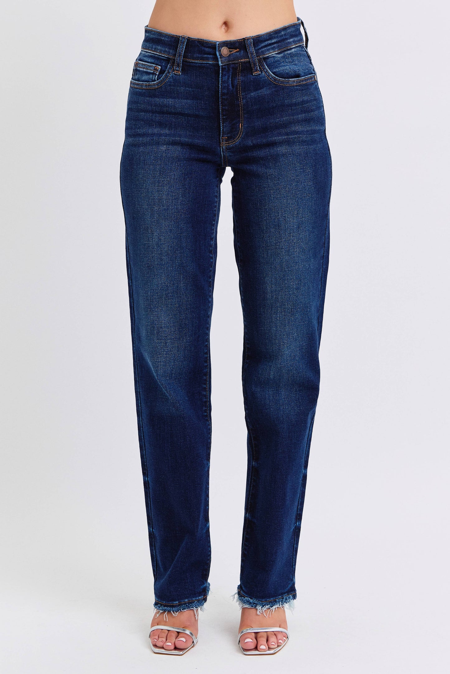 Mid Rise Straight Leg with Fray Hem