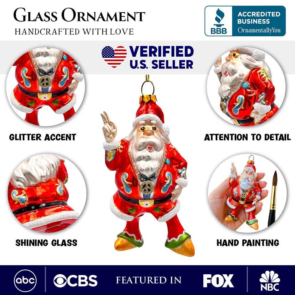 Groovy Santa Eclectic Hippie Glass Christmas Ornament