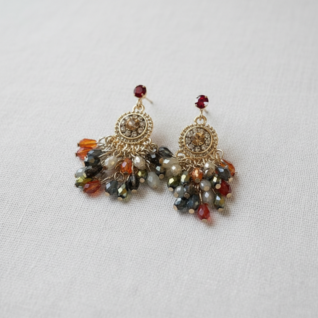 Silver Needle Crystal Tassel Earrings