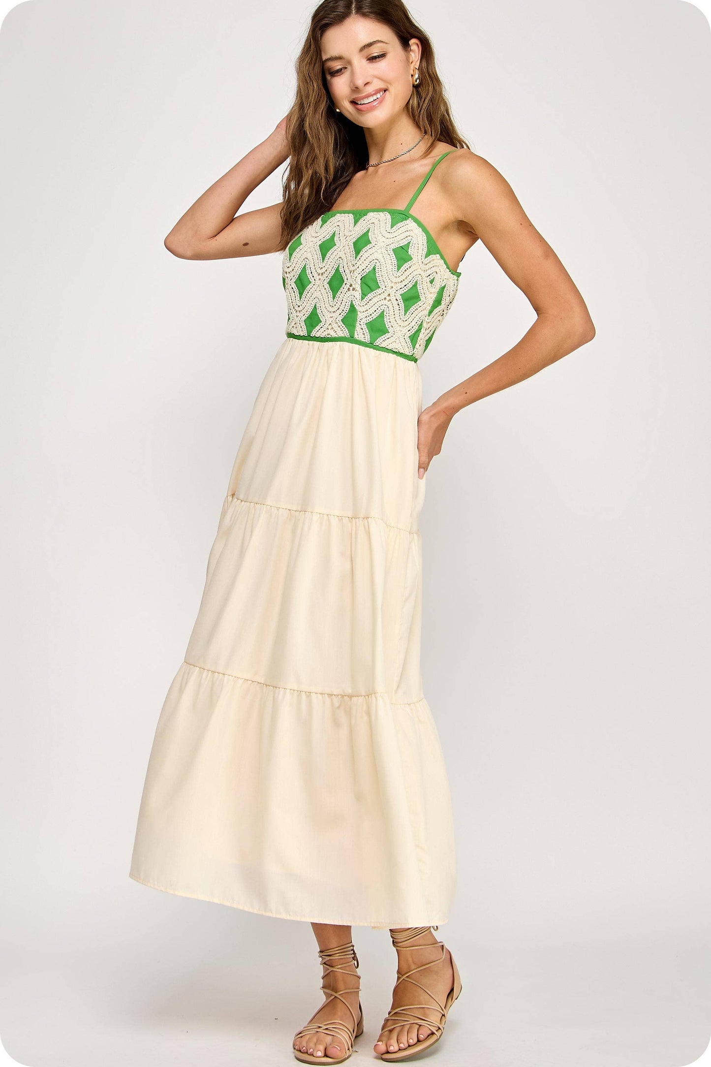 Contrast Diamond Crochet Midi Dress
