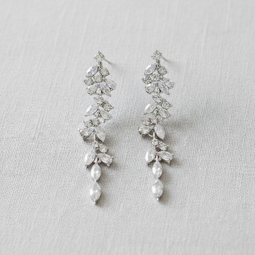 Crystal Leaf Tassel Drop Earrings