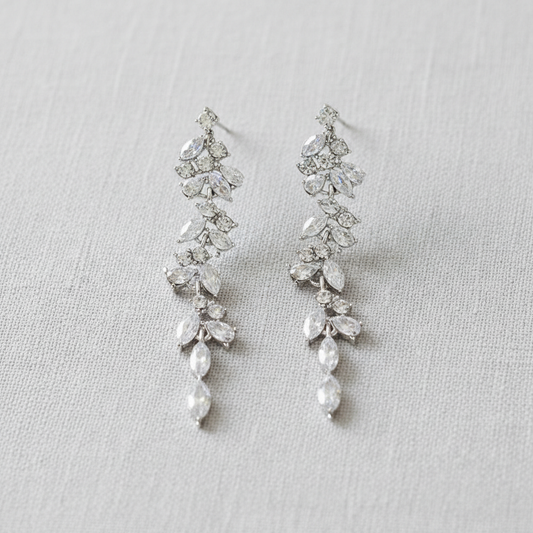 Crystal Leaf Tassel Drop Earrings