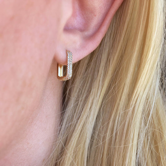 18K Gold Filled Rectangular Clicker Hoop Earrings