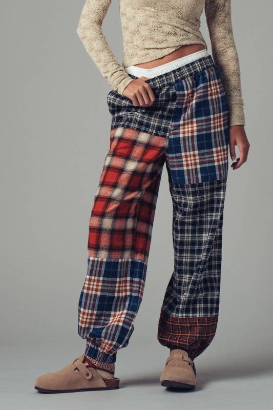 Mixed Plaid Patchwork Boho Jogger Pants