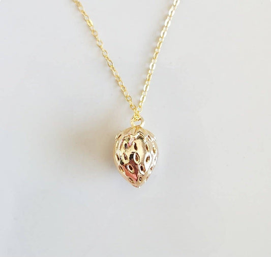 Strawberry Gold Plated Brass Charm Pendant Necklace