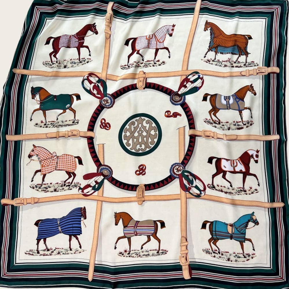 TEN HORSES SILKY SCARF CLASSIC PRINT BANDANA