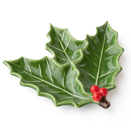 Holly Sprig Shaped Ceramic Dessert Plate