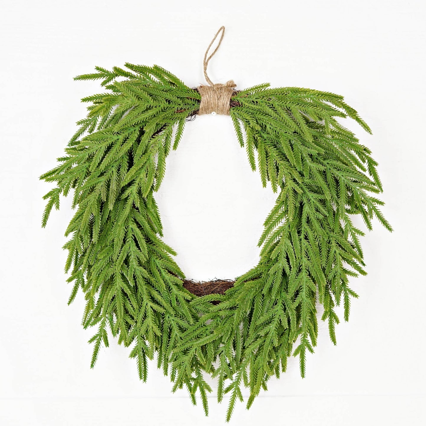 510707- 24inW Heart Twig Wreath-Soft Touch Evergreen Norfolk