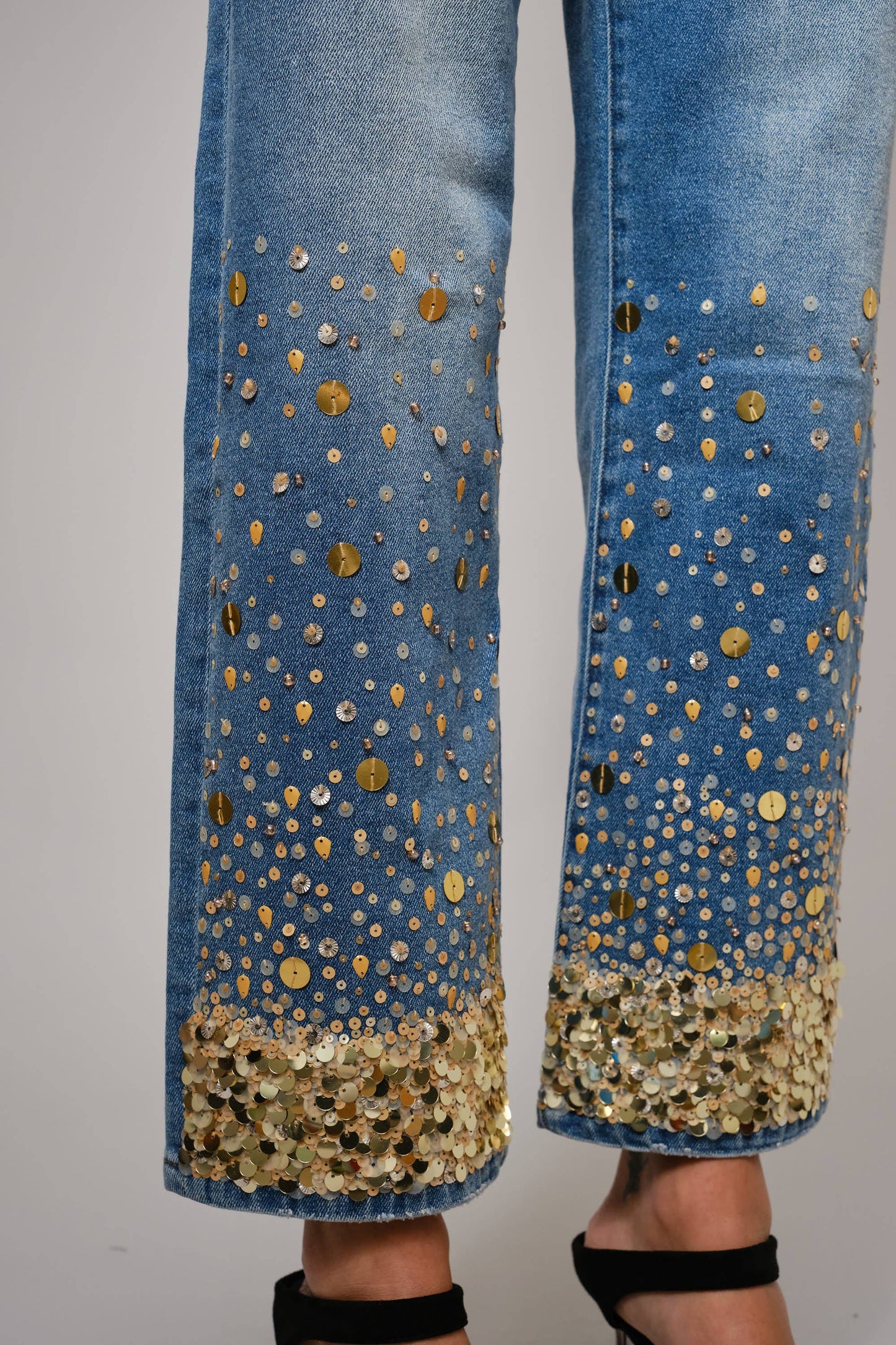 91499P - Gold Sequin Straight Leg Jeans