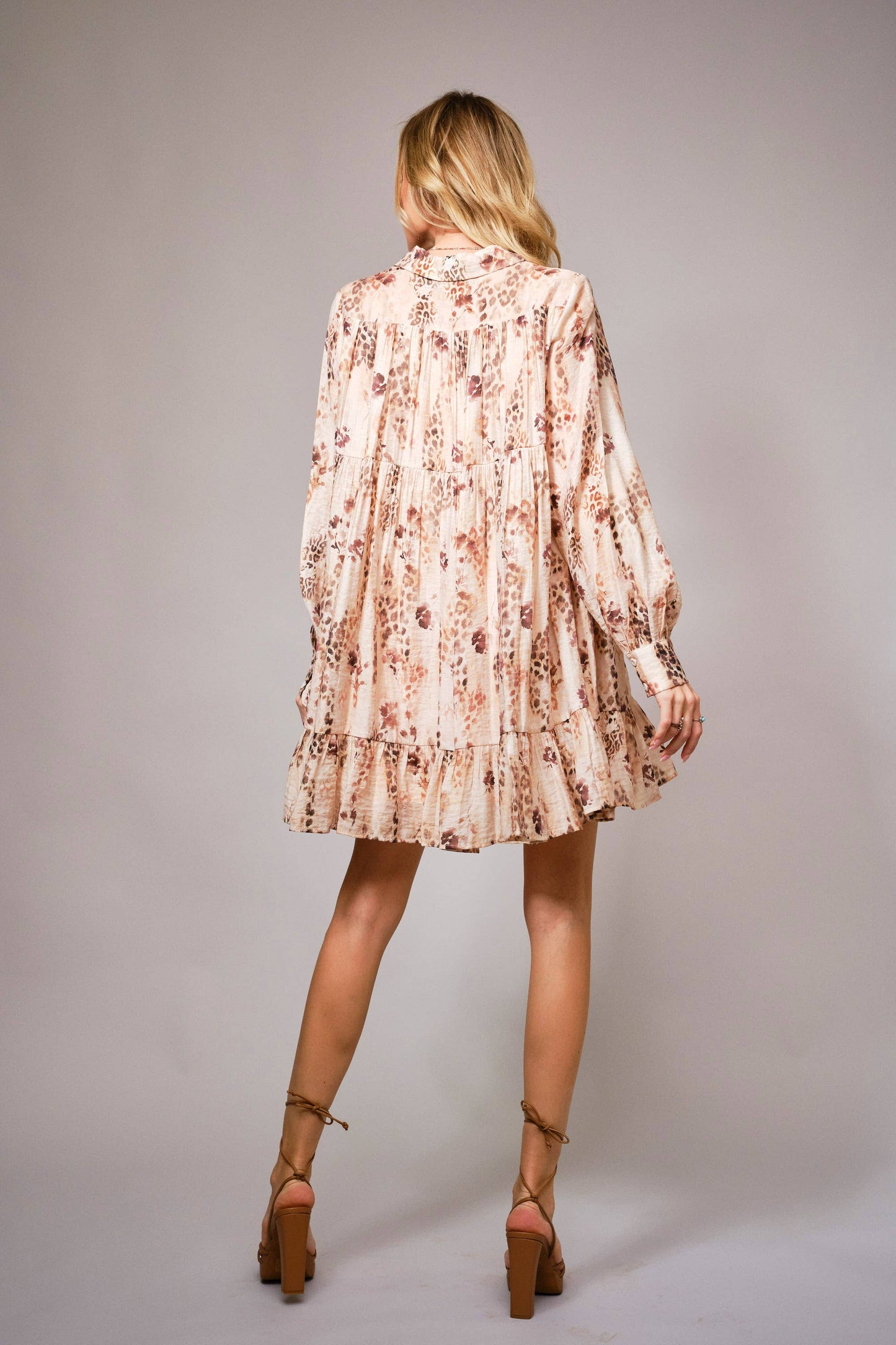 36898D - Floral Leopard Print Tiered Mini Dress