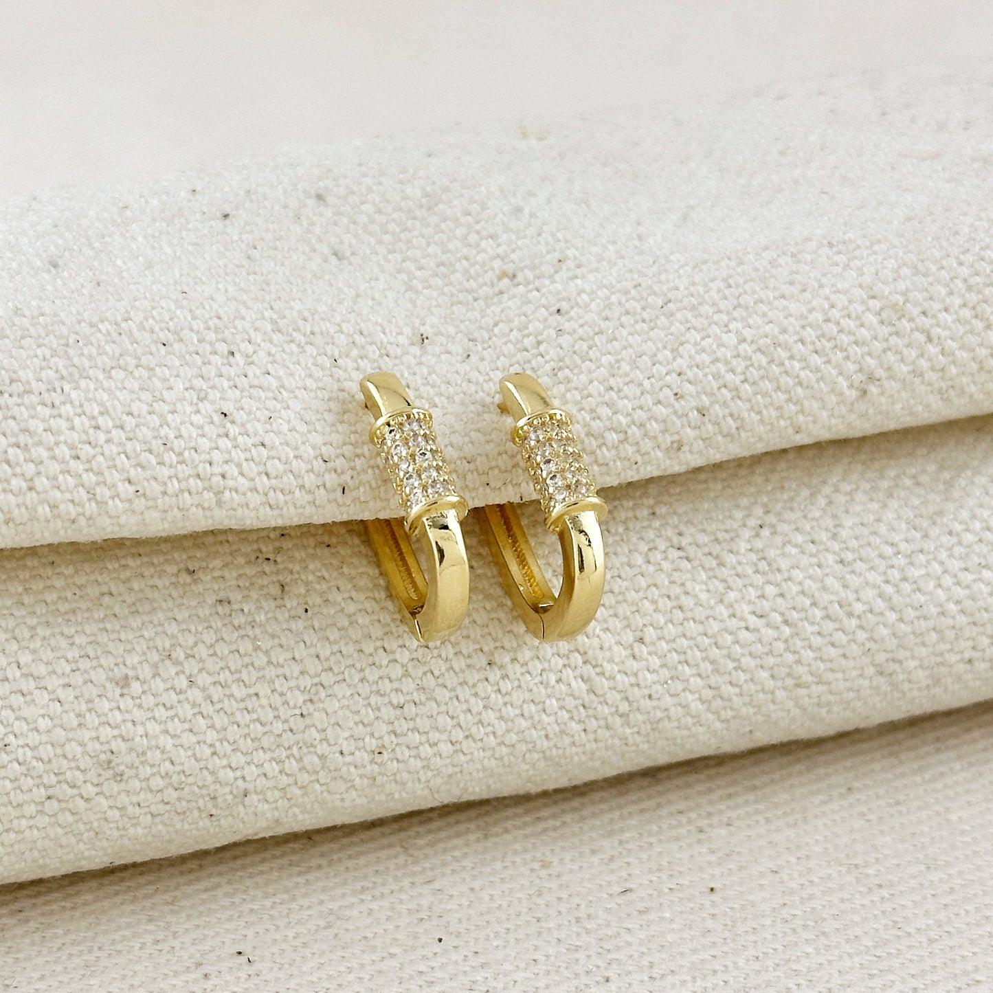 18k Gold Filled CZ Detail Carabiner Hoop Earrings