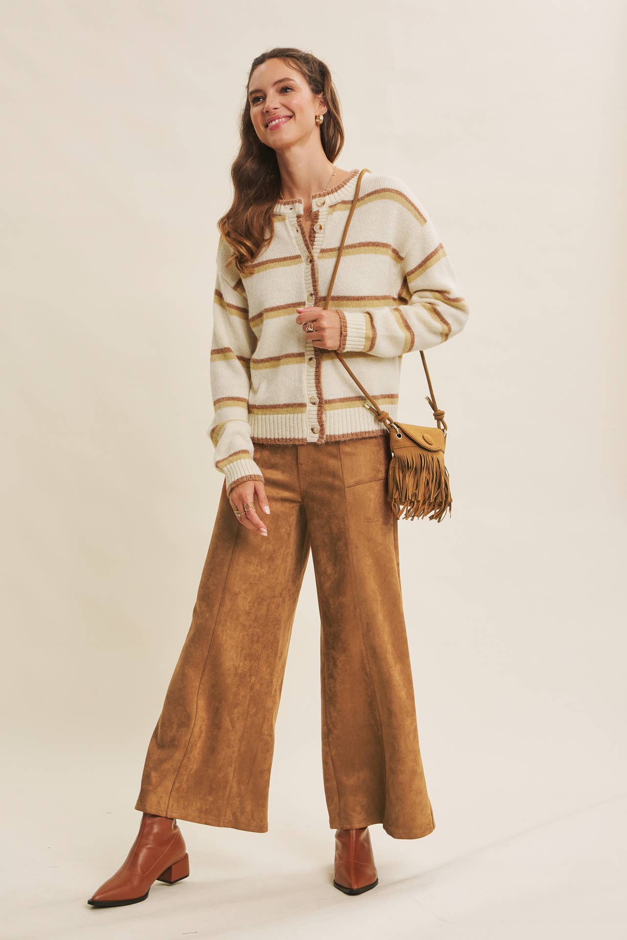 COZY CHARM TO AUTUMN PLAN STRIPE CARDIGAN