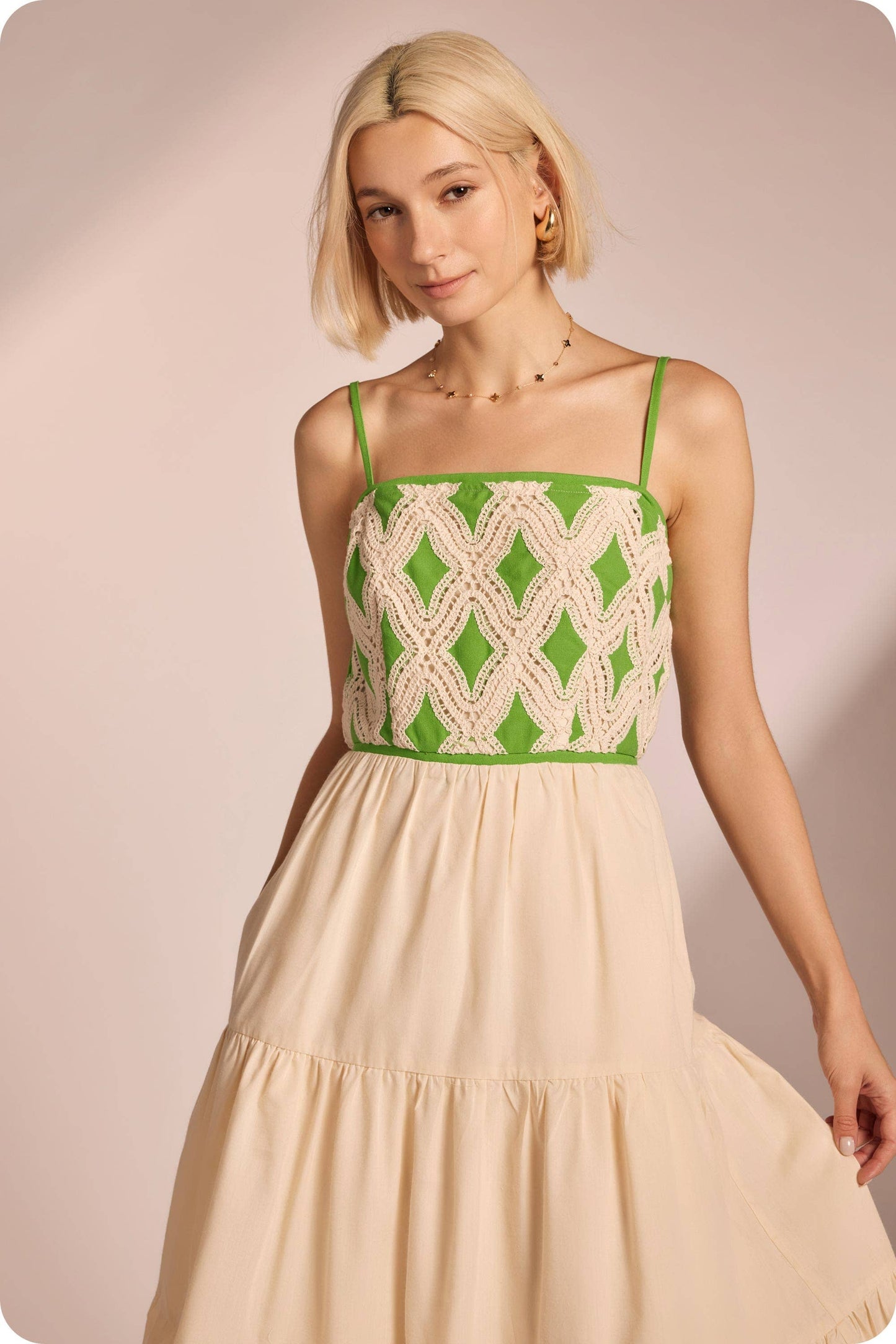 Contrast Diamond Crochet Midi Dress