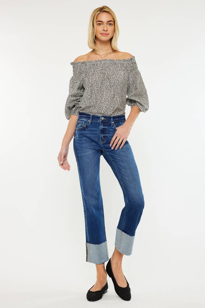 OPEN PACK MID RISE CROP STRAIGHT JEANS-KC7478D