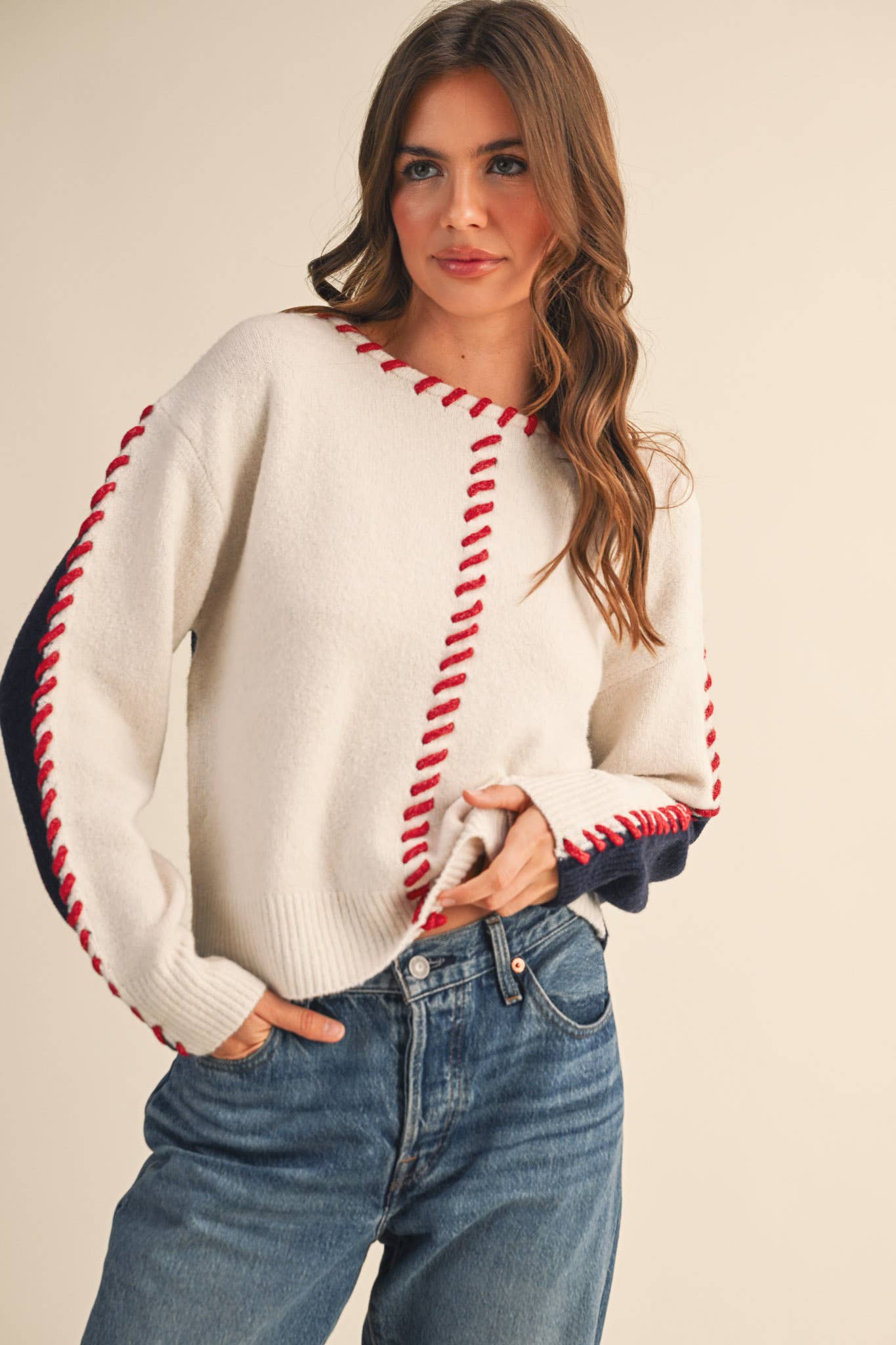 WHIP STITCH TWO-TONE SWEATER