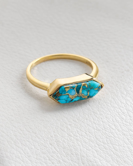 Blue Copper Turquoise HexaGlow Ring