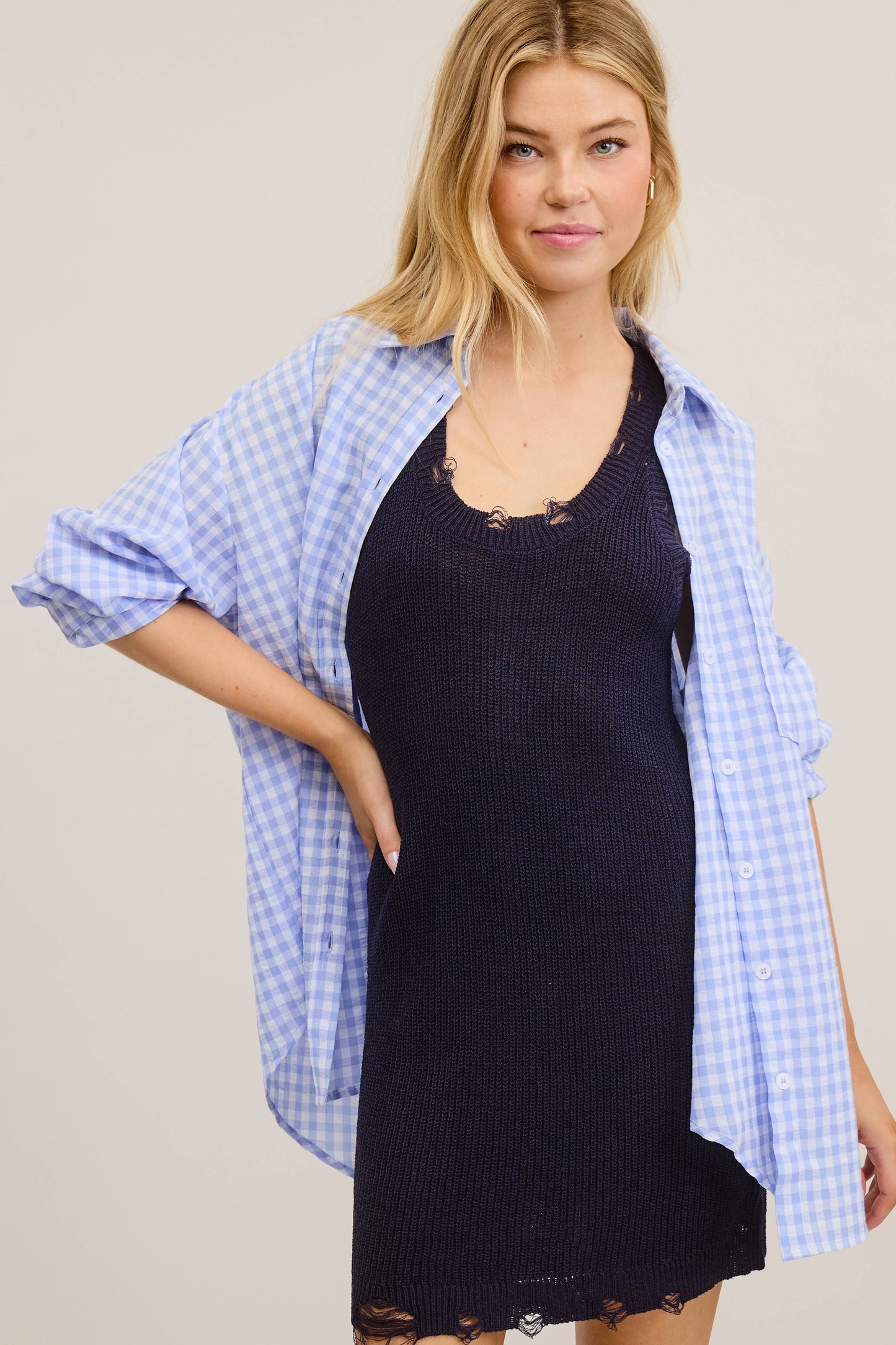 Oversized Gingham Button Down Shirt